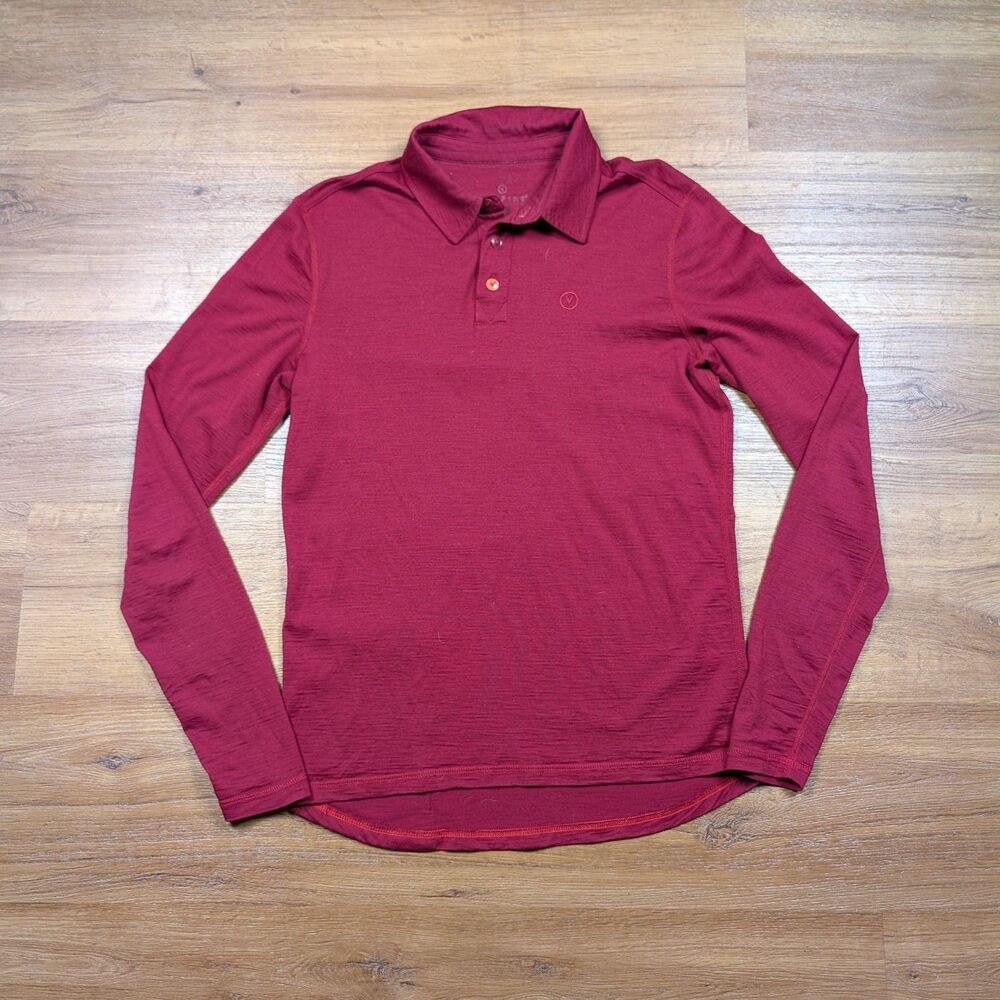 Vulpine Merino Wool Long Sleeve Polo Shirt Mens Medium Red Cycling Base Layer